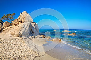 Spaggia di Santa Giusta beach with famous Peppino rock, Costa Rei, Sardinia, Italy. photo