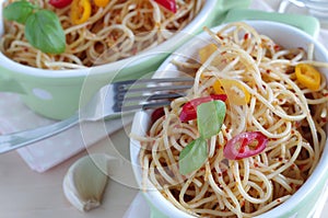 Spaghetti aglio e olio e peperoncino photo