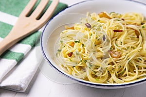 Spaghetti aglio e olio is a traditional Italian pasta dish from Naples.
