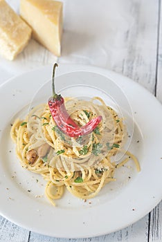 Spaghetti aglio olio e peperoncino photo