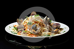 Spaghetti Alle Vongole Aesthetically Beautiful Minimalist Style. Generative AI