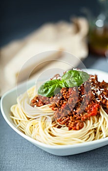 Spaghetti Bolognese with parmesan cheese