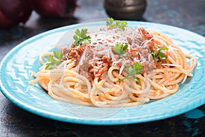 Spaghetti bolognese pasta with beef ragu