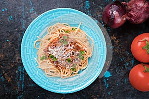 Spaghetti bolognese pasta with beef ragu