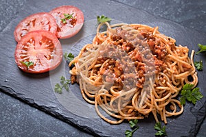 Spaghetti bolognese pasta with beef ragu