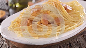 Spaghetti with bottarga. Typical Sardinian Cuisine