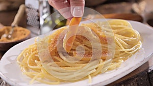 Spaghetti with bottarga. Typical Sardinian Cuisine
