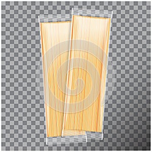 Spaghetti, capellini pasta transparent package, on transparent background. Vector mock up template