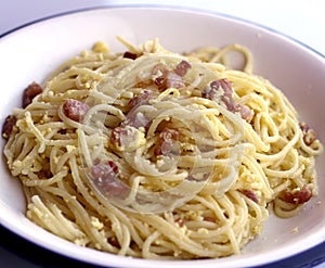 spaghetti carbonara with Bacon egg and Parmesan in a typical Italian dish