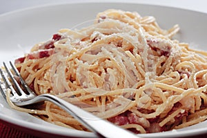 Spaghetti carbonara close-up
