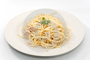 Spaghetti carbonara with cream photo