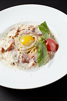 Spaghetti Carbonara. Italian style. Italian food. Italian cuisine.