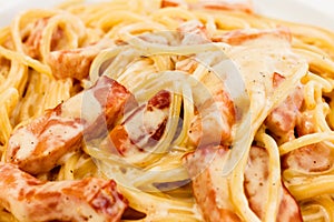 Spaghetti Carbonara made with eggs, bacon, cheese