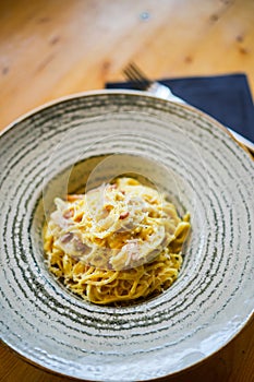 Spaghetti carbonara pasta in a plate