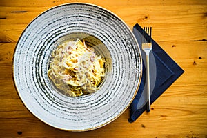 Spaghetti carbonara pasta in a plate