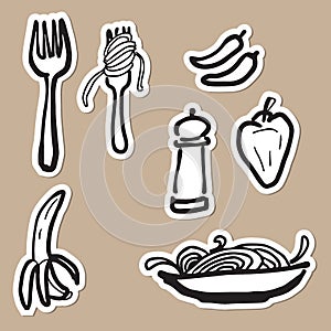 Spaghetti chili drawing icons paper cut