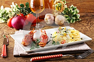 Spaghetti with fresh seafood broth