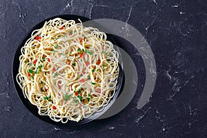 Spaghetti with garlic, chili pepper and olive oil