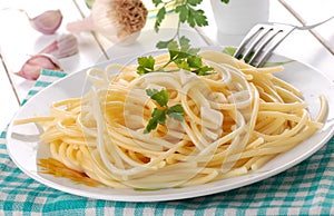 Spaghetti with garlic and oil photo