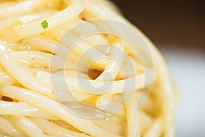 Spaghetti with garlic, oil and hot peppers