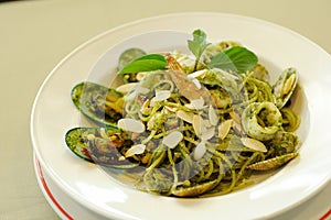 Spaghetti Genovese with Seafood