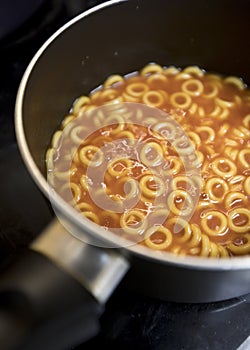 Spaghetti hoops in a pan