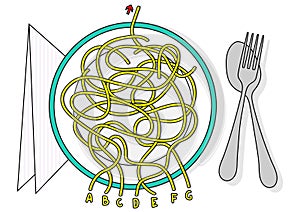 Spaghetti labyrinth vector maze game puzzle with solution in hidden layer