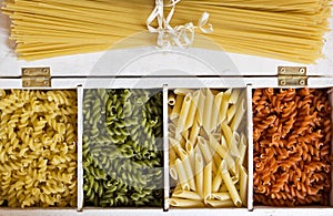 Spaghetti and macaroni in different colors