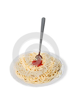 Spaghetti macaroni pasta with sauce ketchup