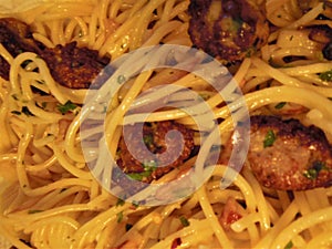 Spaghetti with Meat Balls Cooked Al Dente photo