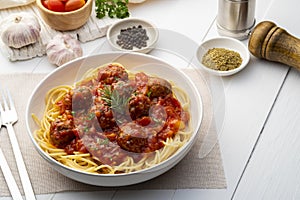Spaghetti with meat balls,delicious meatballs pasta with tomato sauce