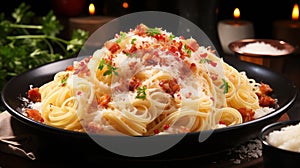 Spaghetti with meat, parmesan cheese