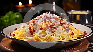 Spaghetti with meat, parmesan cheese