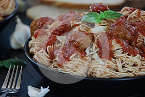 Spaghetti and Meatballs with Fresh Basil