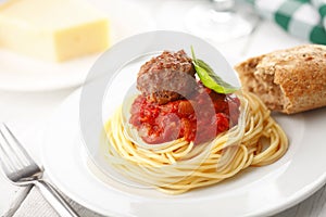 Spaghetti with meatballs in tomato marinara sauce