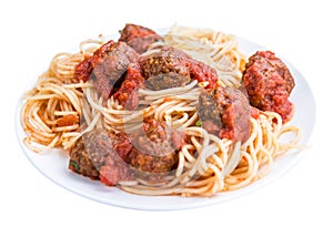 Spaghetti with Meatballs and Tomato Sauce (isolated on white)