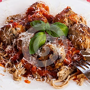 Spaghetti and meatballs photo