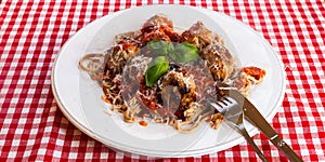Spaghetti and meatballs photo