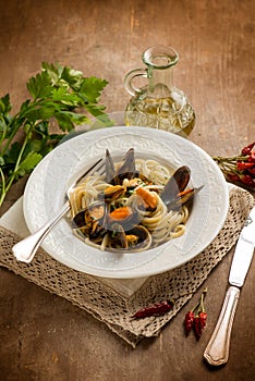 Spaghetti with mussel