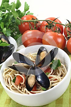 Spaghetti with mussels