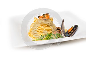 Spaghetti with mussels and bottarga