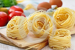 Spaghetti nest prepared for cooking