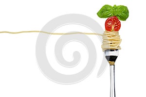Spaghetti noodles pasta meal on a fork isolated