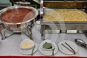 Spaghetti or noodles with sauce service in restuarant