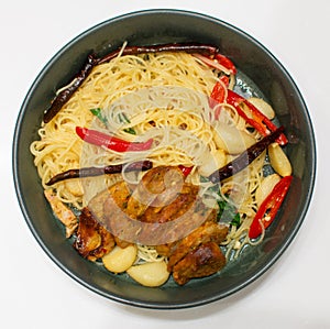 Spaghetti with Northern Thai spicy sausage