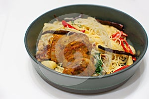 Spaghetti with Northern Thai spicy sausage