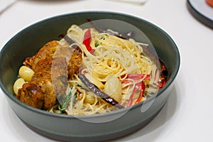 Spaghetti with Northern Thai spicy sausage