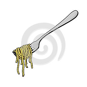 Spaghetti pasta on fork illustration on white background