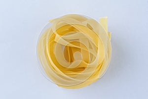 Spaghetti pasta noodle isolated top view