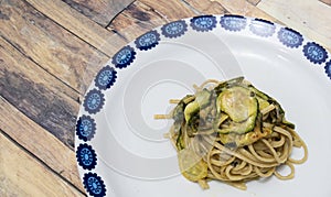 Spaghetti pasta with provolone and zucchini